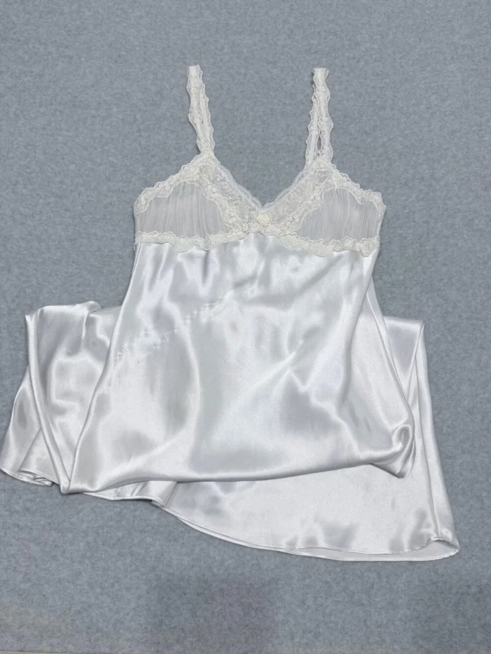 Vertifineux women’s White Satin Nightgown Slip Dress Vintage Romantic Lingerie S